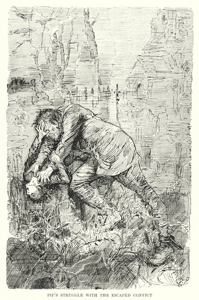 Ilustrace pro Velká očekávání od Charlese Dickense (litho) od Harry Furniss