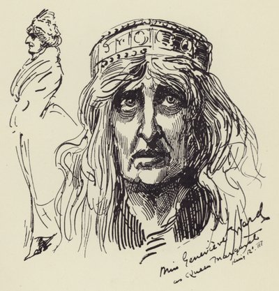 Slečna Genevieve Ward jako královna Margaret od Harry Furniss