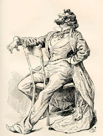 pan Alfred Mantalini. Ilustrace Harryho Furnisse k románu Charlese Dickense Nicholas Nickleby z The Testimonial Edition, vydaném v roce 1910. od Harry Furniss