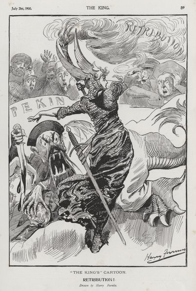 Odplata, karikatura o povstání boxerů v Číně (rytina) od Harry Furniss