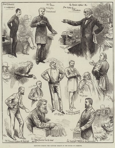 Náčrtky během Cloture Debaty v Dolní sněmovně od Harry Furniss