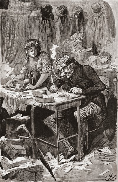Spisovatel prosebných dopisů. Ilustrace Harryho Furnisse k románu Charlese Dickense Great Expectations, z The Testimonial Edition vydaného v roce 1910. od Harry Furniss