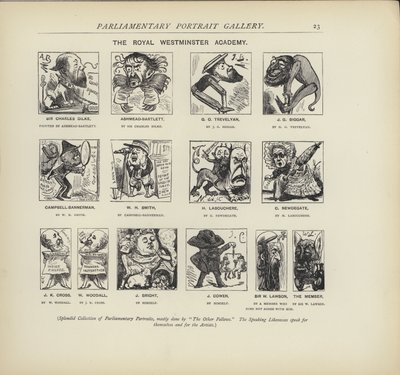 Královská Westminsterská akademie – představa, jak by se politici mohli navzájem malovat (litho) od Harry Furniss