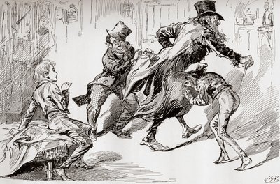 Zlodějská kuchyně. Oliverovi je ukázáno, jak se to dělá, ilustrace z knihy "Oliver Twist", kterou napsal Charles Dickens, z edice The Testimonial Edition, vydané v roce 1910. od Harry Furniss