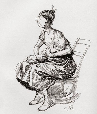 Tilly Slowboy. Ilustrace Harryho Furnisse k povídce Cricket on the Hearth z Vánočních knih Charlese Dickense, která vyšla v The Testimonial Edition z roku 1910. od Harry Furniss