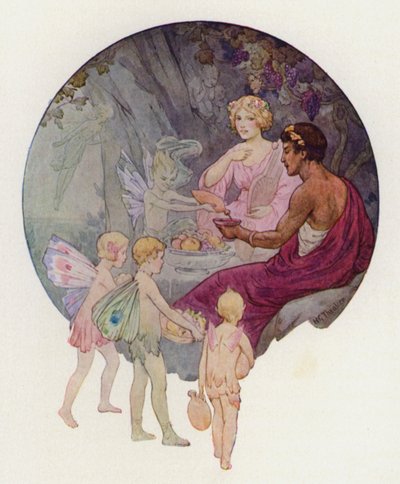 Kalypsó ve své jeskyni (barevná litografie) od Harry George Theaker