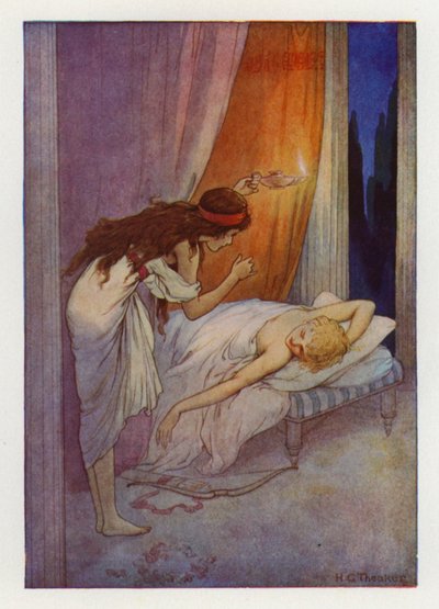 Amor, jako leep (barevná litografie) od Harry George Theaker