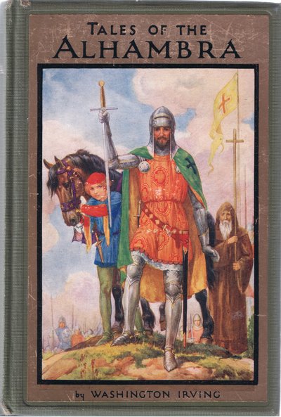 Návrh přední strany obálky, ilustrace z knihy "Příběhy Alhambry", cca 1940 (barevná litografie) od Harry George Theaker