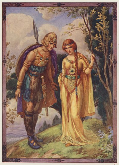 "Dovolte mi být vaším nápadníkem", Princ dyfedský (barevná litografie) od Harry George Theaker