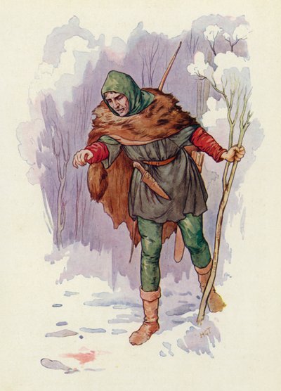 "Ha!" vykřikl strážce Herbert, "někdo tu zabíjel!" (barevná litografie) od Harry George Theaker
