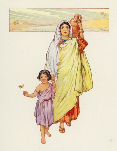 Hagar a Izmael odešli na poušť (barevná litografie) od Harry George Theaker