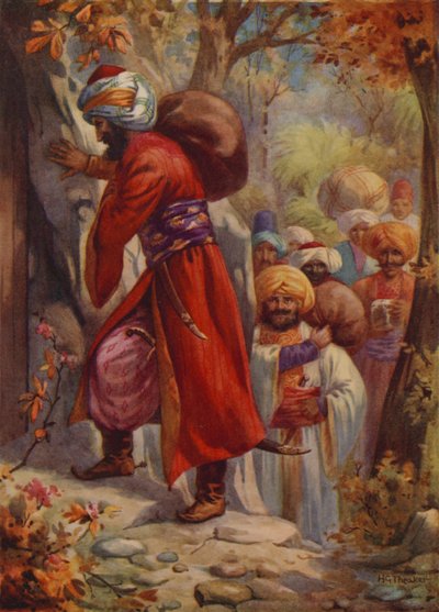 "Otevřete Sezam!" (barevná litografie) od Harry George Theaker