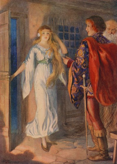 Sir Huldbrand a Undine, z filmu "Undine" (barevná litografie) od Harry George Theaker