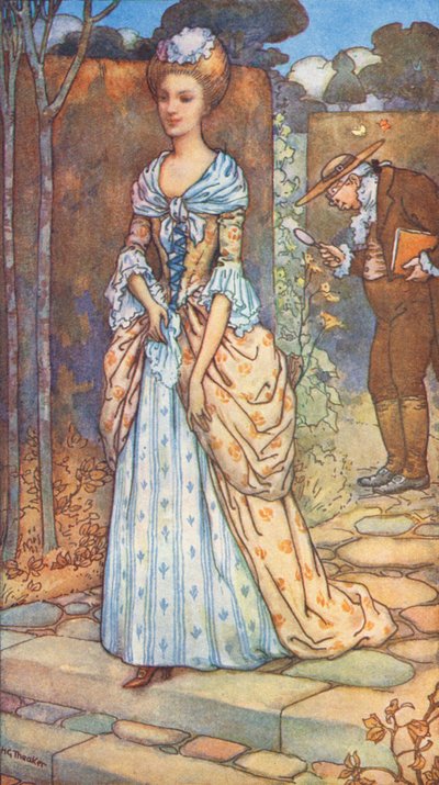 The Kinght And The Lady, Legenda o vládě královny Anny (barevná litografie) od Harry George Theaker