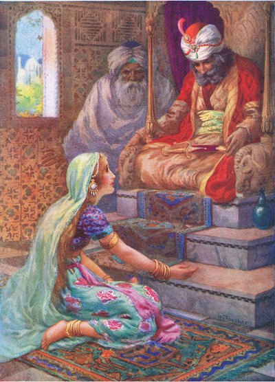 Jméno je Satjavan, ilustrace z knihy "Dětské příběhy z indických legend", asi 30. léta 20. století (barevná litografie). od Harry George Theaker