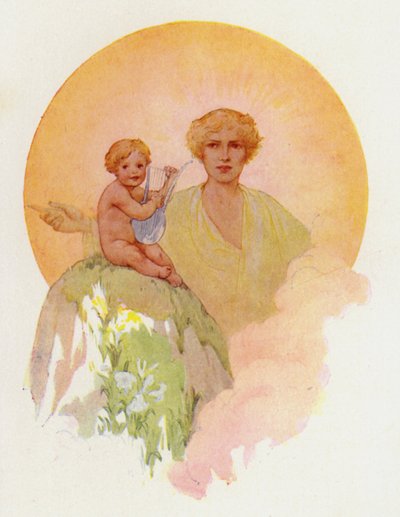 Nádherné dítě udeřilo na stříbrné struny (barevná litografie) od Harry George Theaker