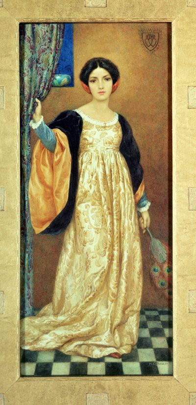 Žena s pavím vějířem (akvarel) od Harry George Theaker