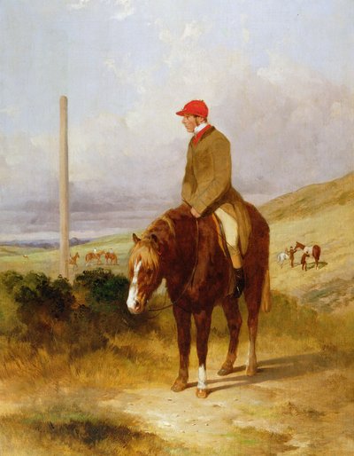 Nat Flatman (1810-60) na svém poníkovi před začátkem 1844 Chesterfield Stakes, 1844 od Harry Hall