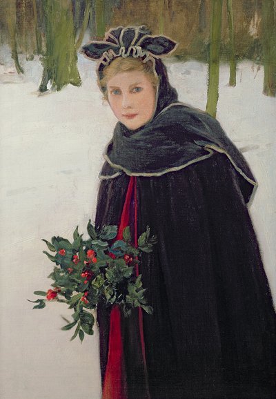 Zima - portrét dívky v zimní krajině od Harry van der Weyden