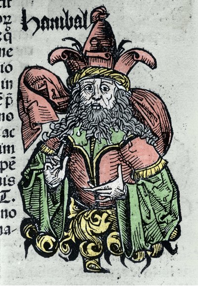 Portrét Hannibala nebo Annibala Barcy (247 př. n. l. - 183 př. n. l.), kartáginského vojevůdce a státníka. Xylografie „“Letopisů Norimberku““ od Hartmanna Schedela od Hartmann Schedel