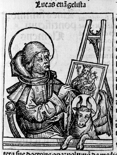 Zastoupení evangelisty svatého Lukáše. Rytina z „Liber chronicarum“ (Norimberské kroniky) od Hartmanna Schedela 1493 od Hartmann Schedel