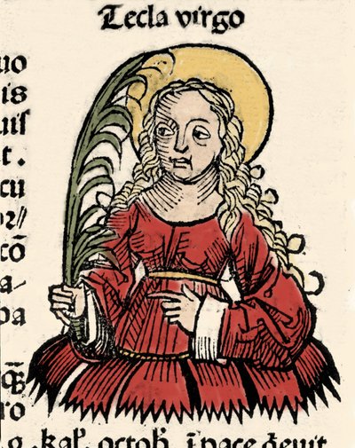 Znázornění Panny a mučednické Thecle of Iconium (Santa Tecla) Xylografie „“Kroniky Norimberku“““ od Hartmanna Schedela od Hartmann Schedel