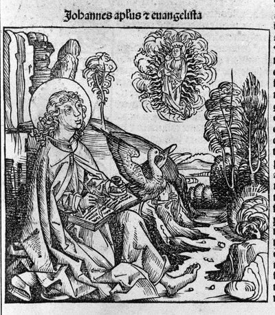 Zastoupení evangelisty svatého Jana. Rytina z „Liber chronicarum“ (Norimberské kroniky) od Hartmanna Schedela 1493 od Hartmann Schedel