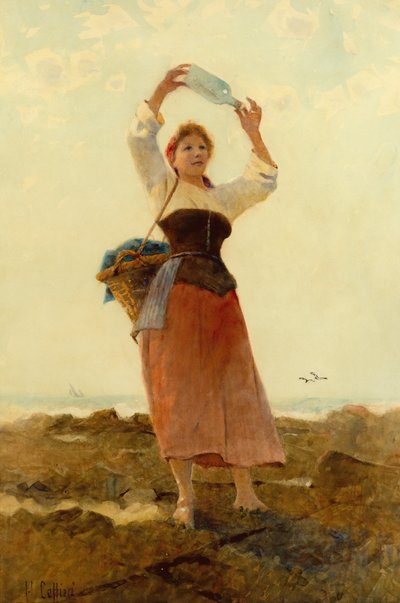 Dívka s lahví (akvarel) od Hector Caffieri