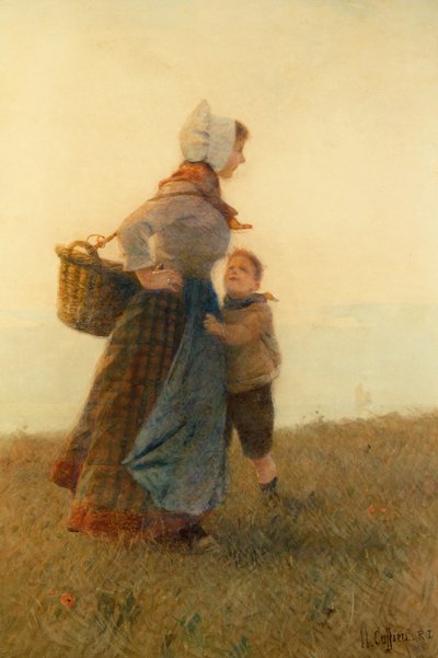 Žena a dítě (akvarel) od Hector Caffieri