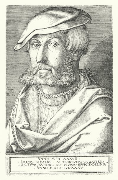Autoportrét Heinricha Aldegrevera, německého malíře a rytce (rytina) od Heinrich (after) Aldegrever