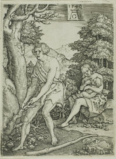 Adam a Eva v práci, z Příběhu Adama a Evy od Heinrich Aldegrever