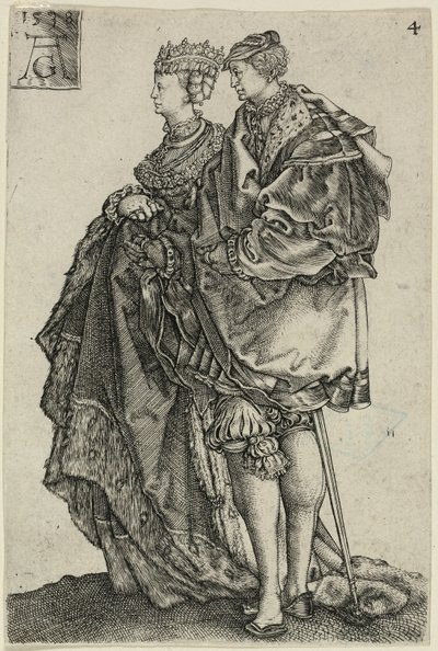 Taneční pár, deska čtyři od The Large Wedding-Dancers od Heinrich Aldegrever