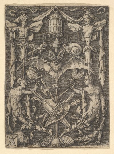 Design pro kandelábrovou grotesku s netopýrem uprostřed, 1550. od Heinrich Aldegrever