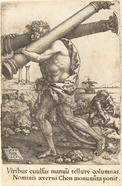 Herkules nesoucí dva sloupy Gazy, 1550. od Heinrich Aldegrever