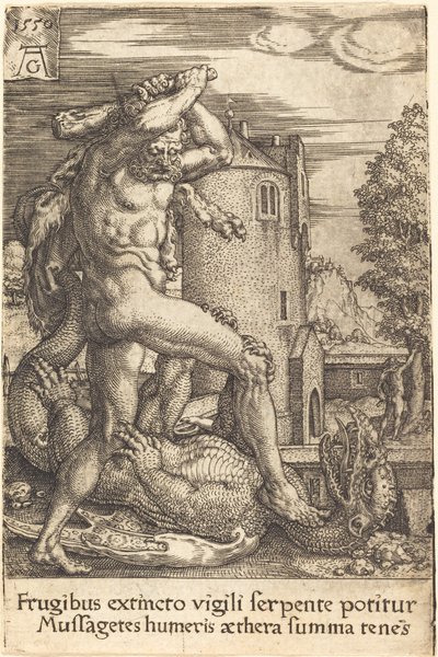 Hercules zabíjející draka od Heinrich Aldegrever