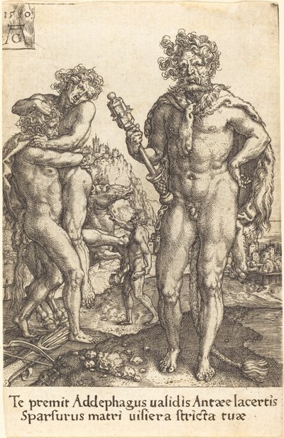 Herkules a Antheus, 1550. od Heinrich Aldegrever