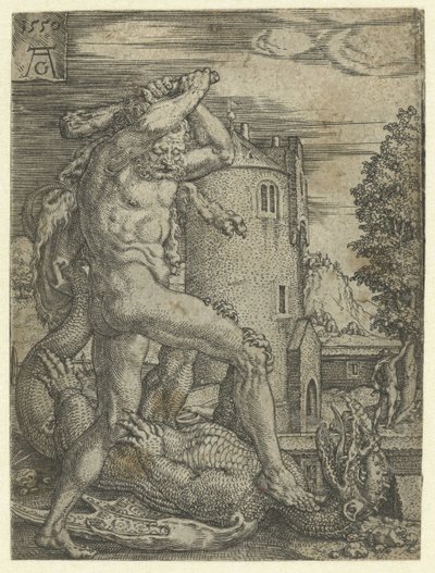 Herkules zabije draka Ladona Labors of Hercules (název série) od Heinrich Aldegrever