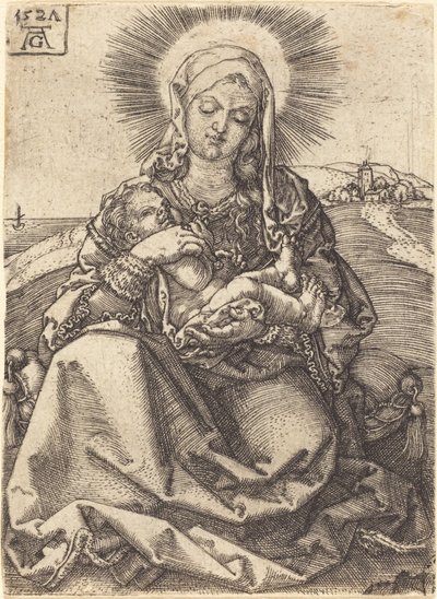 Madonna v krajině sedí na polštáři od Heinrich Aldegrever