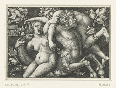 Ornament s tritonem a dvěma nereidami od Heinrich Aldegrever