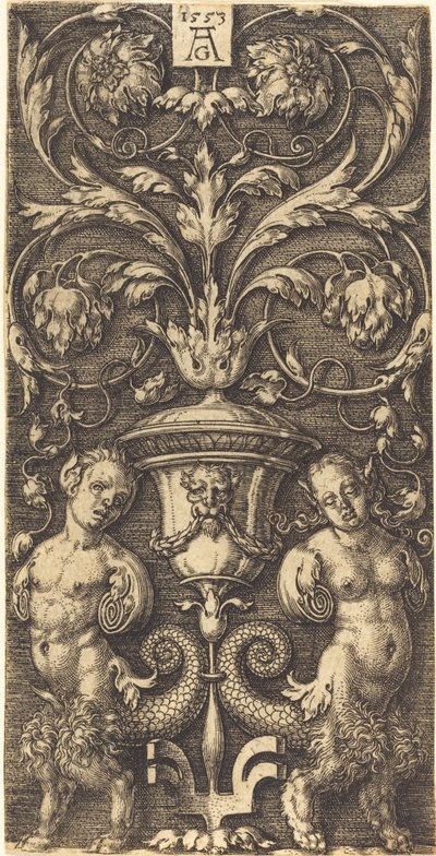 Ornament s vázou a dvěma ženskými postavami od Heinrich Aldegrever