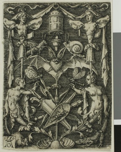 Ornamentální design s netopýrem uprostřed od Heinrich Aldegrever