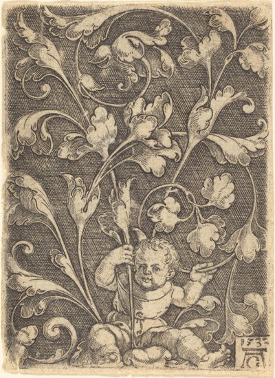 Scroll Ornament se sedícím dítětem, 1532. od Heinrich Aldegrever
