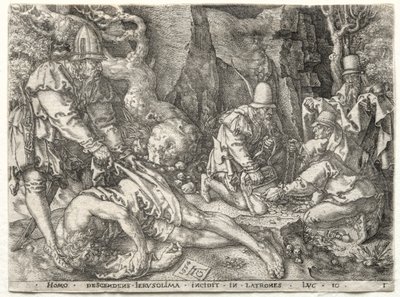 Podobenství o milosrdném Samaritánovi: Lupiči útočící na cestovatele, 1554. od Heinrich Aldegrever