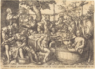Bohatý muž u stolu, 1554. od Heinrich Aldegrever