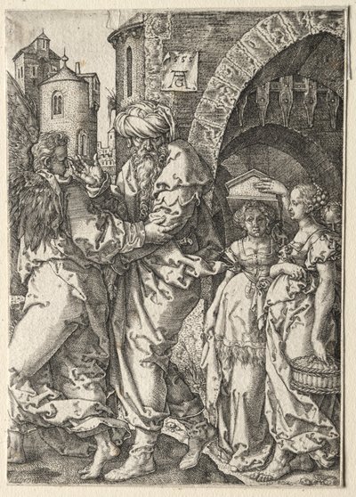 Příběh Lota: Lot a jeho rodina prchající ze Sodomy, 1555. od Heinrich Aldegrever