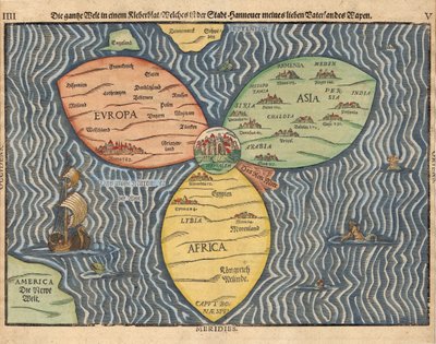 Tři kontinenty s Jeruzalémem uprostřed světa, 1581 od Heinrich Bünting