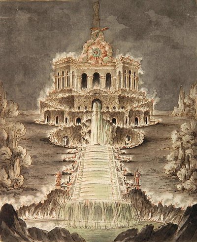 Sketch of the Octagon Illuminated (tužka, pero a akvarel na papíře) od Heinrich Christoph Jussow