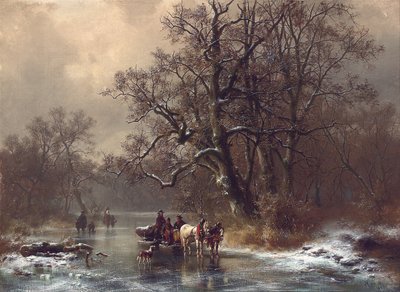 Dřevorubci na zamrzlé vodní cestě, 1873 od Heinrich Hofer