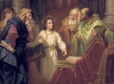 Deska zobrazující Krista v chrámu, konec 19. - začátek 20. století od Heinrich Karl Hofmann