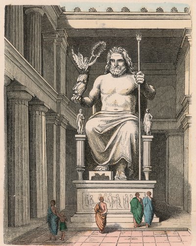 Starověké Řecko: Diova socha v chrámu v Olympii - socha od Phidias, c. 440/30 př. nl jeden ze sedmi divů světa od Heinrich Leutemann